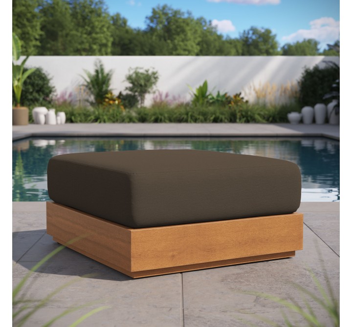 Modway Tahoe Outdoor Patio Acacia Wood Ottoman