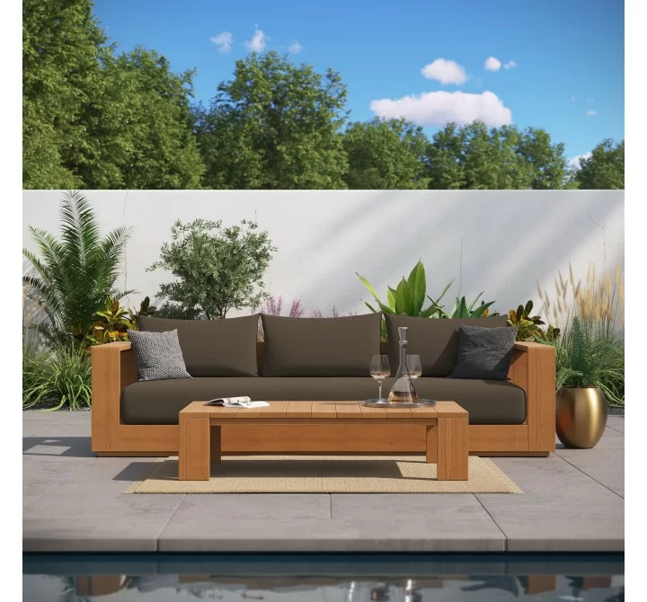 Modway Tahoe 2-Piece Outdoor Patio Acacia Wood Sofa and Coffee Table Set 
