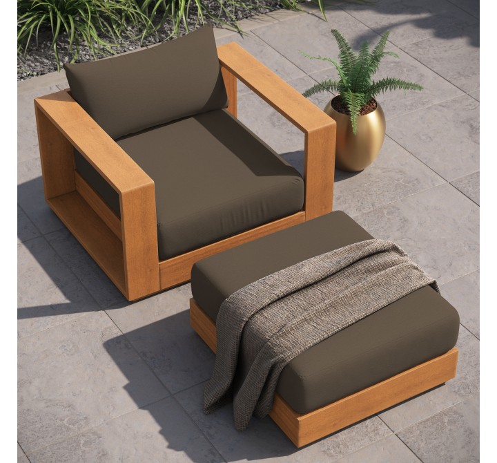 Modway Tahoe 2-Piece Outdoor Patio Acacia Wood Armchair and Ottoman Set Top