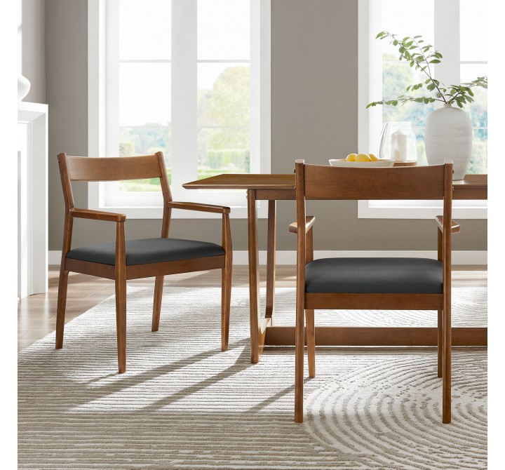 Modway Solara Vegan Leather Wood Dining Armchairs Set of 2