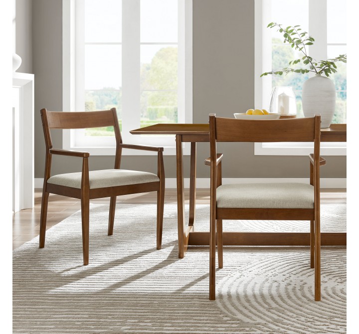 Modway Solara Fabric Wood Dining Armchairs Walnut Set