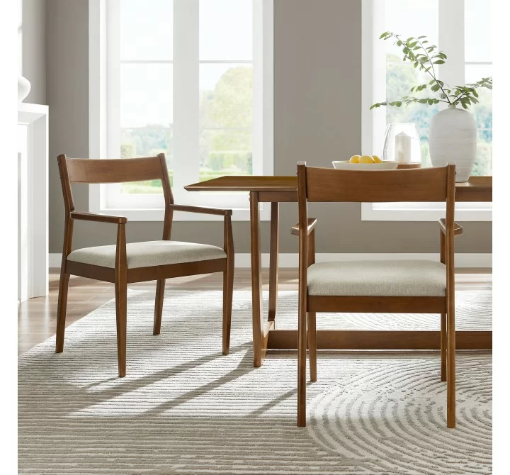 Modway Solara Fabric Wood Dining Armchairs Walnut Set