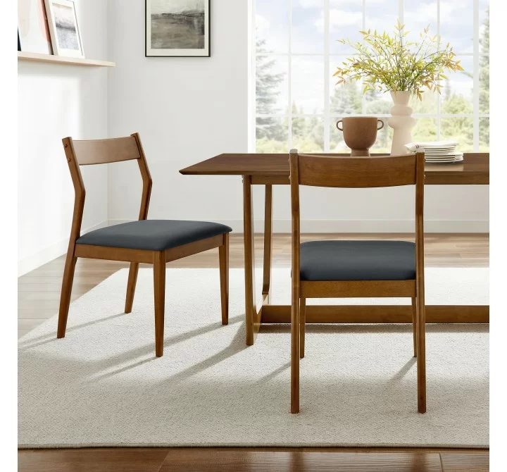 Modway Solara Vegan Leather Wood Dining Side Chairs Set of 2