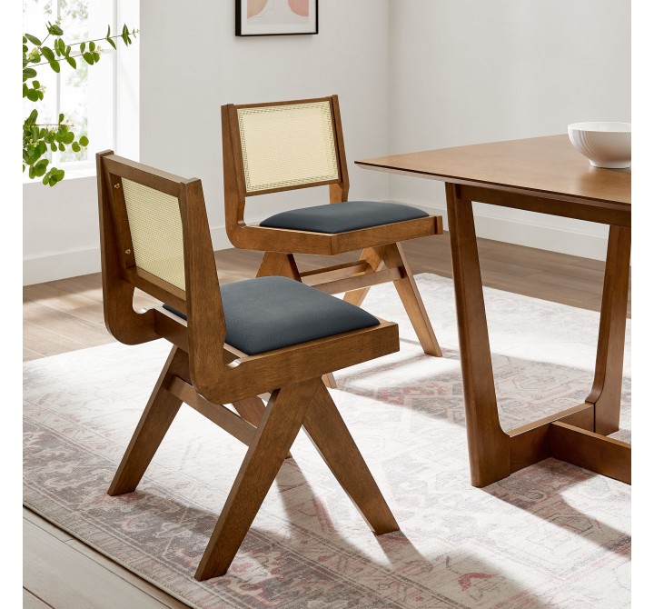 Modway Thera Vegan Leather and Cane Dining Side Chairs Set of 2