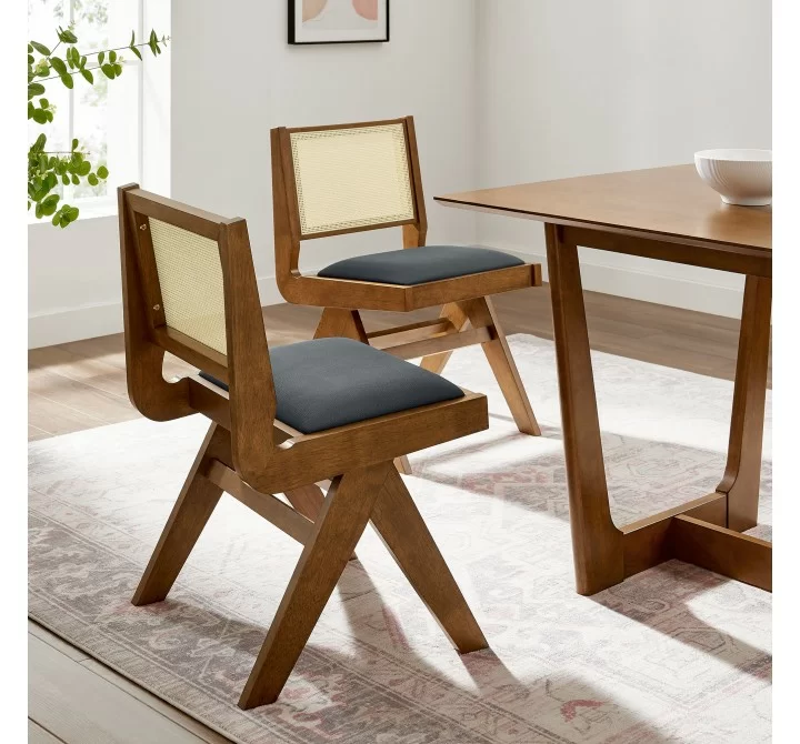 Modway Thera Vegan Leather and Cane Dining Side Chairs Set of 2