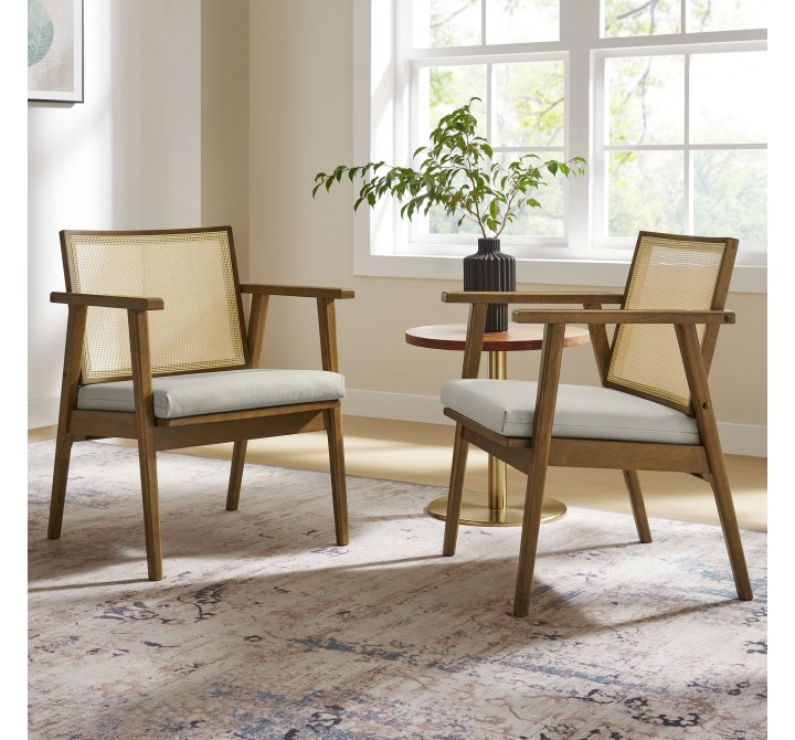 Modway Thera Vegan Leather and Cane Accent Armchairs Set of 2 Gray