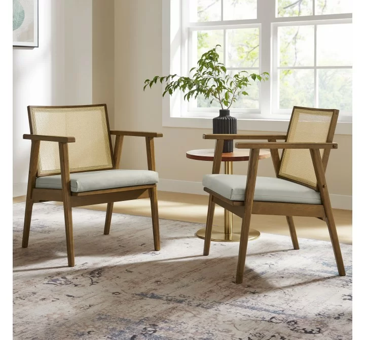 Modway Thera Vegan Leather and Cane Accent Armchairs Set of 2 Gray