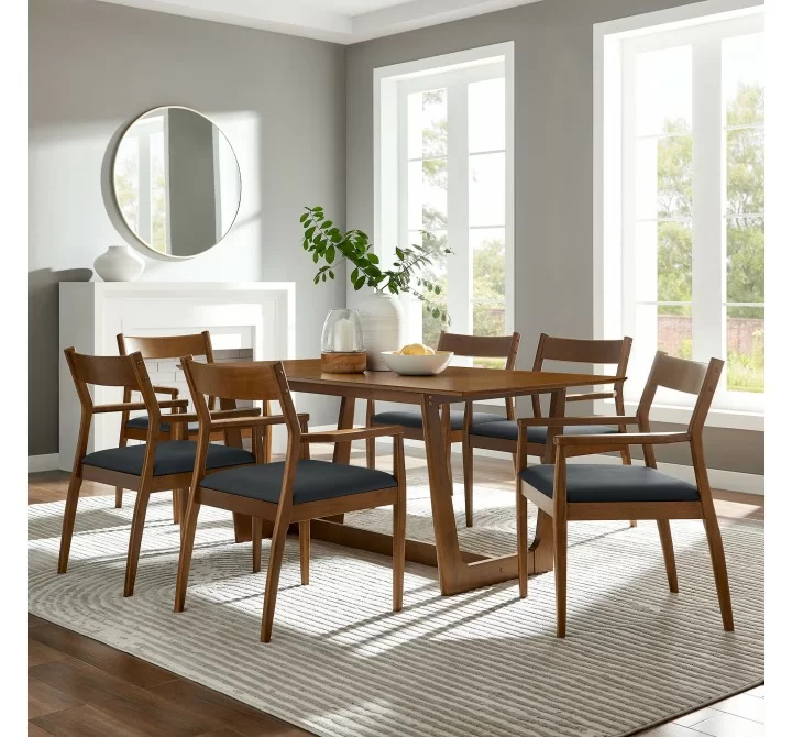 Modway Solara 7-Piece Wood Dining Set with Vegan Leather Armchairs