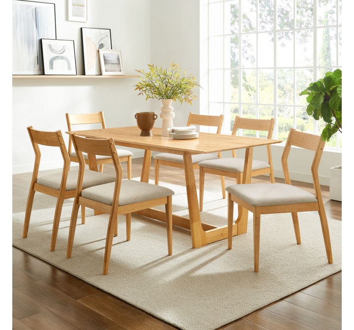 Modway Solara 7-Piece Wood Dining Set with Fabric Upholstered Side Chairs Natural