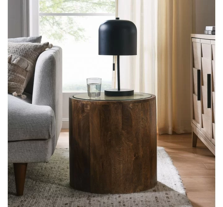 Modway Truett Round Wood Rattan Side Table