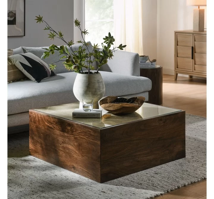 Modway Truett Square Wood Rattan Coffee Table Room VIew