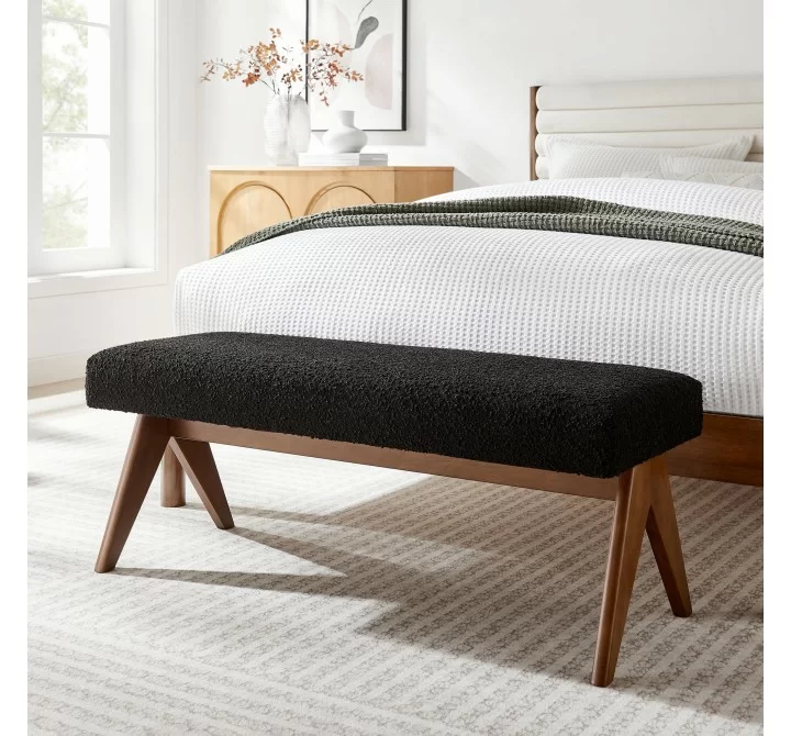 Modway Lyra 47" Boucle Upholstered Bench Black