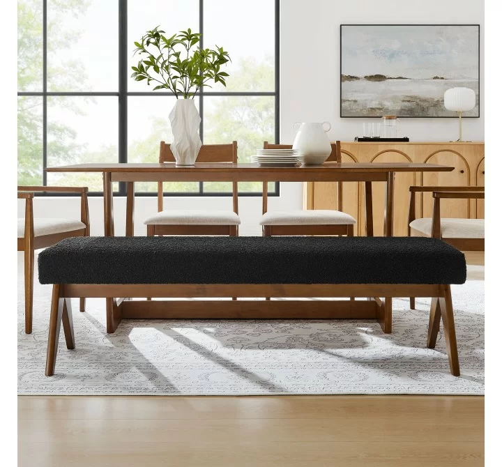 Modway Lyra 63" Boucle Upholstered Bench Black