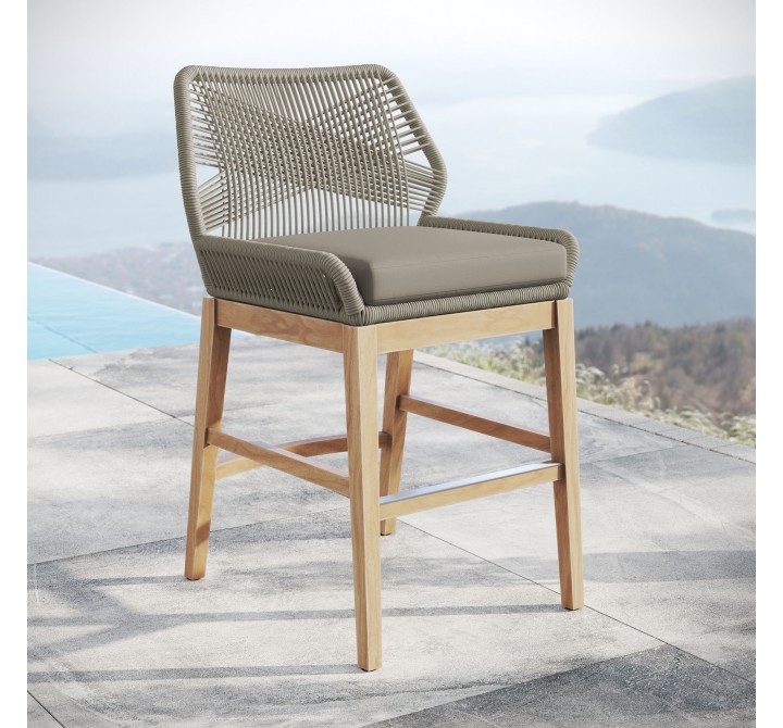 Modway Wellspring Outdoor Patio Teak and Rope Counter Stool Natural