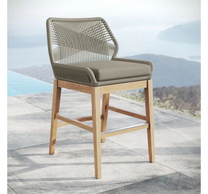 Modway Wellspring Outdoor Patio Teak and Rope Counter Stool Natural
