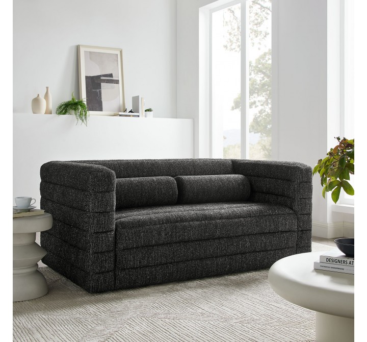 Modway Relle Channel Tufted Boucle Upholstered Loveseat Charcoal