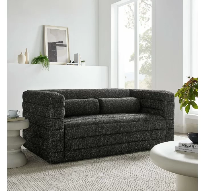 Modway Relle Channel Tufted Boucle Upholstered Loveseat Charcoal