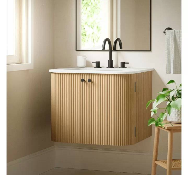 Modway Zia 24" Wall-Mount Bathroom Vanity with Marble Sink Natural