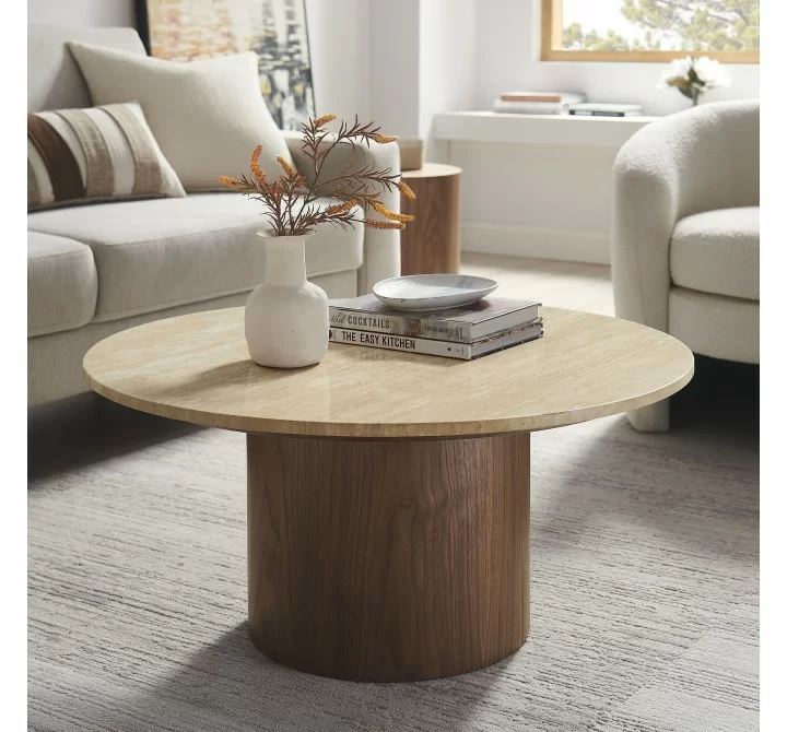 Modway Kioni Round Travertine Coffee Table 