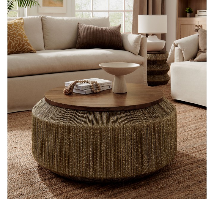 Modway Maris Seagrass and Wood Coffee Table