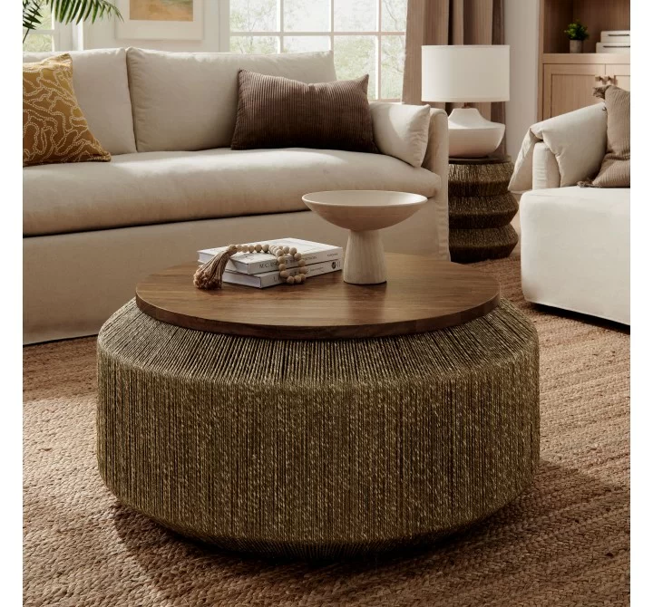 Modway Maris Seagrass and Wood Coffee Table