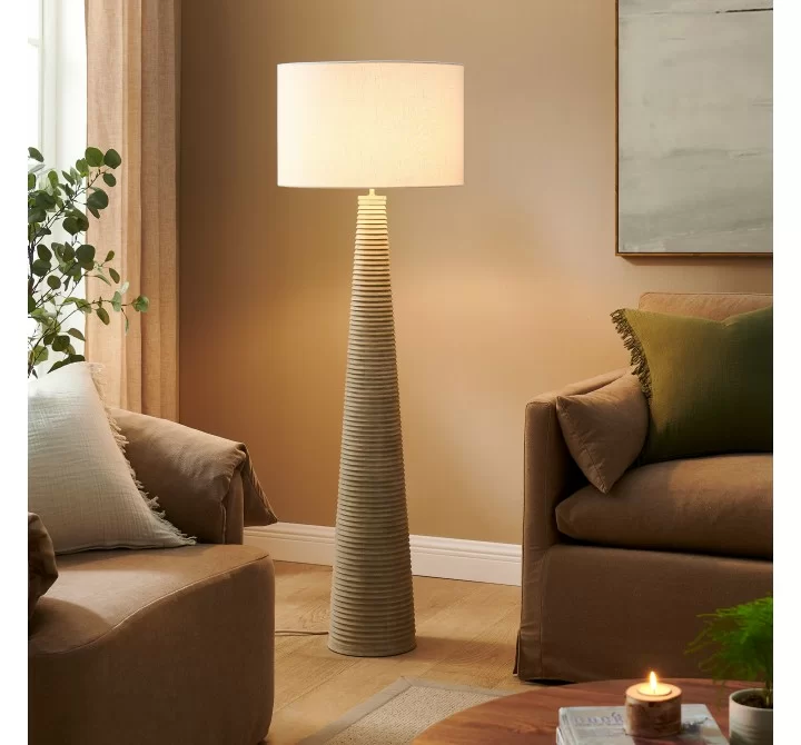 Modway Saylor Carved Ribbed Wood Floor Lamp With Drum Shade 6