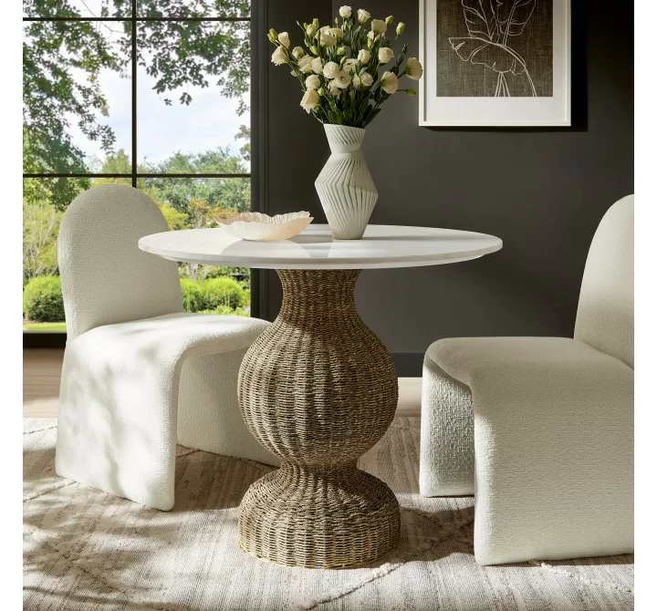 Modway Zale 36" Marble and Seagrass Dining Table