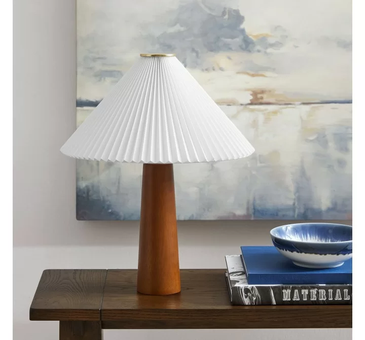 Modway Jessica Wooden Base Table Lamp With Pleated Fabric Shade