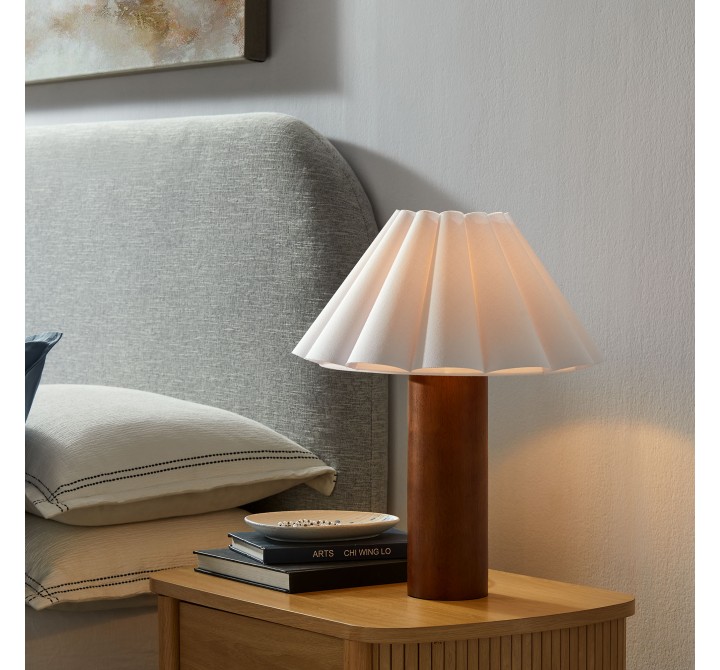 Modway Flora Wood Table Lamp With Pleated Petal Shade