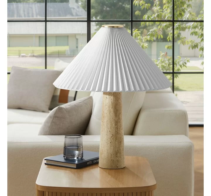 Modway Cove Travertine Table Lamp With Pleated Shade