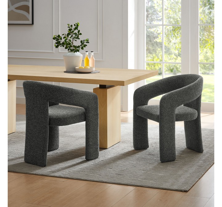 Modway Oslo Barrel Fabric Upholstered Dining Accent Chair Anthracite Set