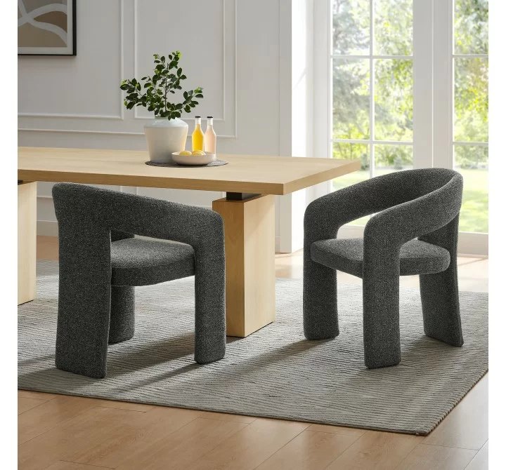 Modway Oslo Barrel Fabric Upholstered Dining Accent Chair Anthracite Set