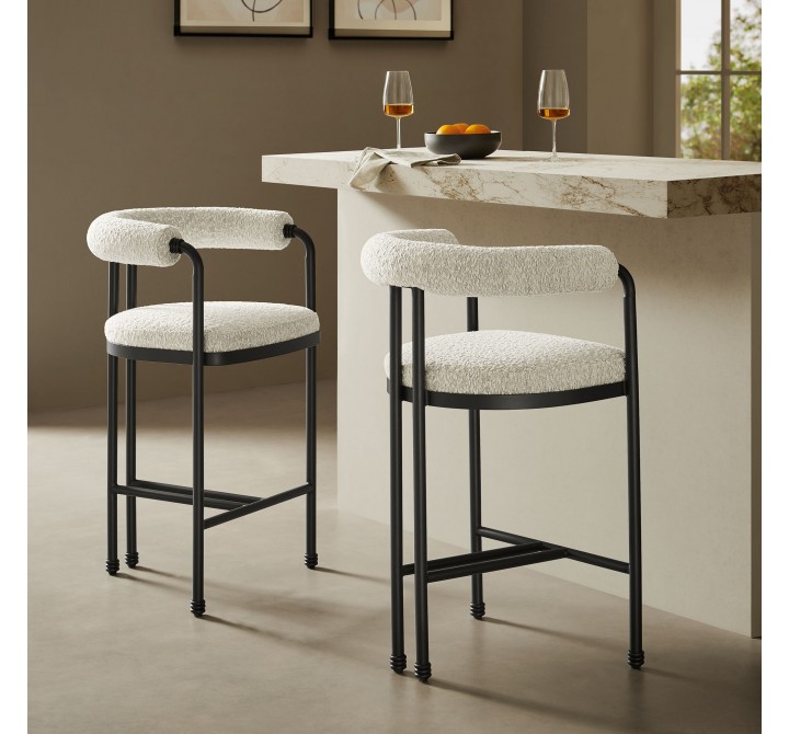 Modway Turin Curved Back Boucle and Metal Counter Stool