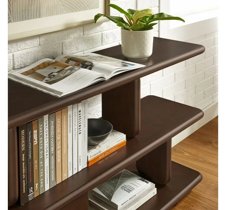 Modway Lyle Sculptural 2-Tier Bookshelf Walnut