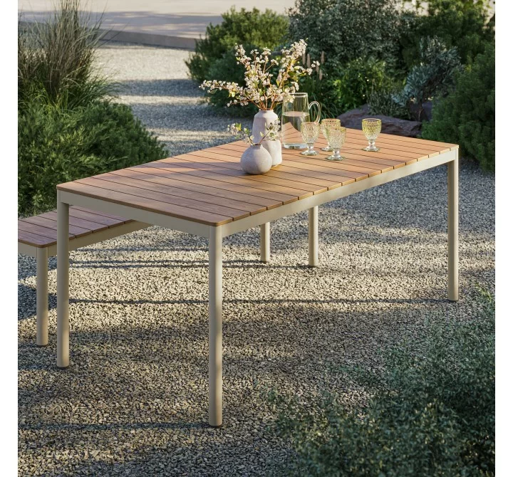 Modway Finn 71" Outdoor Patio Aluminum Dining Table with Faux Wood Top