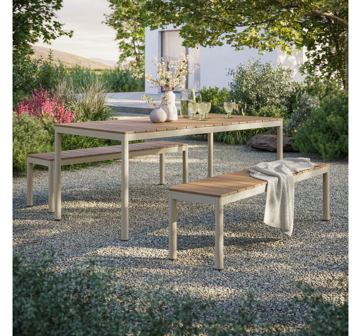 Modway Finn Outdoor Patio Aluminum Faux Wood Dining Set with Benches 1