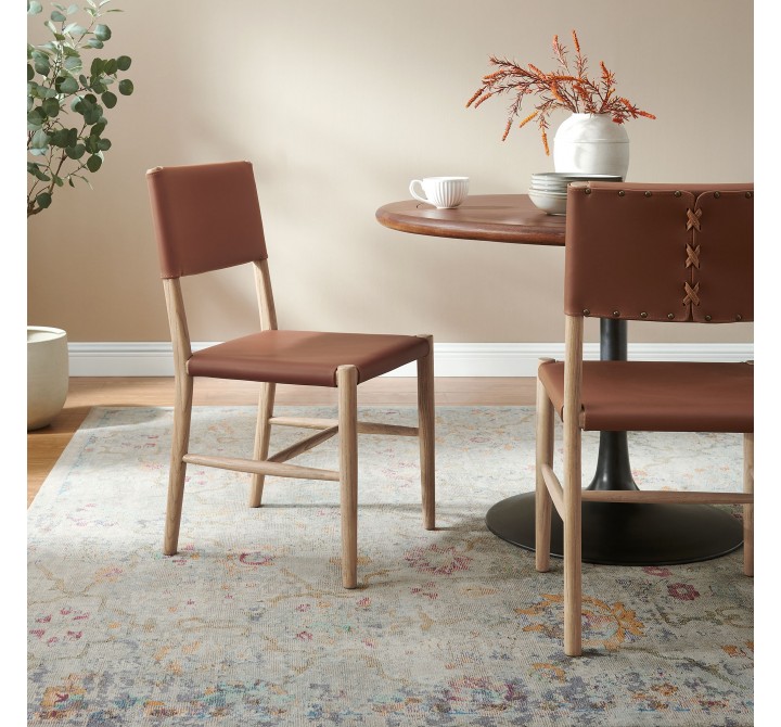 Modway Dover Wood Vegan Leather Dining Side Chairs Set of 2