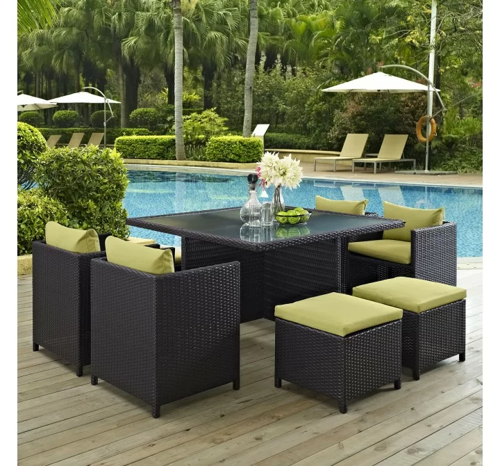 Modway Inverse 9 Piece Outdoor Patio Dining Set in Espresso Peridot - Lifestyle