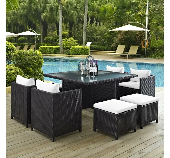 Modway Inverse 9 Piece Outdoor Patio Dining Set in Espresso White - Lifestyle