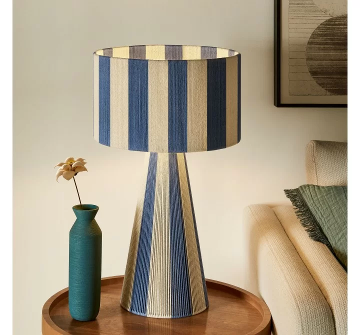Modway Renae Handwoven Cotton Thread Striped Table Lamp Blue 2