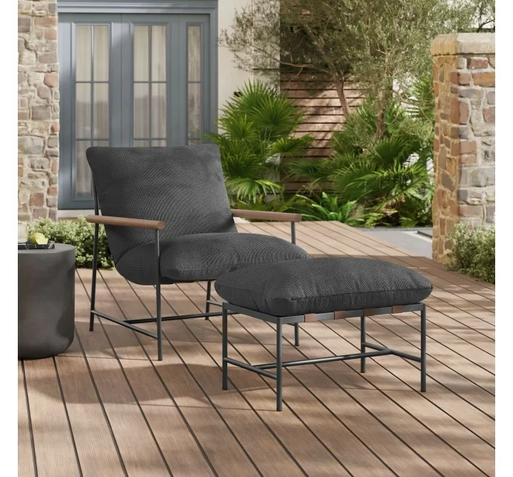 Modway Raya Outdoor Patio Boucle Lounge Chair and Ottoman