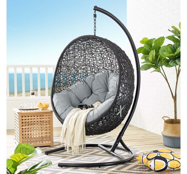 Modway Encase Swing Outdoor Patio Lounge Chair in Gray - Lifestyle