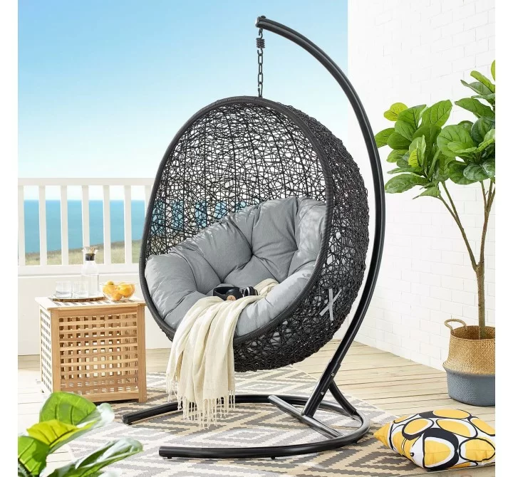 Modway Encase Swing Outdoor Patio Lounge Chair in Gray - Lifestyle