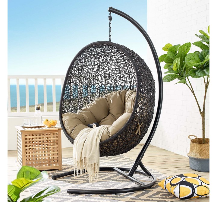 Modway Encase Swing Outdoor Patio Lounge Chair - Mocha  - Lifestyle