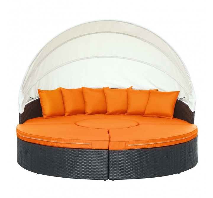 Modway Quest Canopy Outdoor Patio Daybed in Espresso Orange - Front Angle