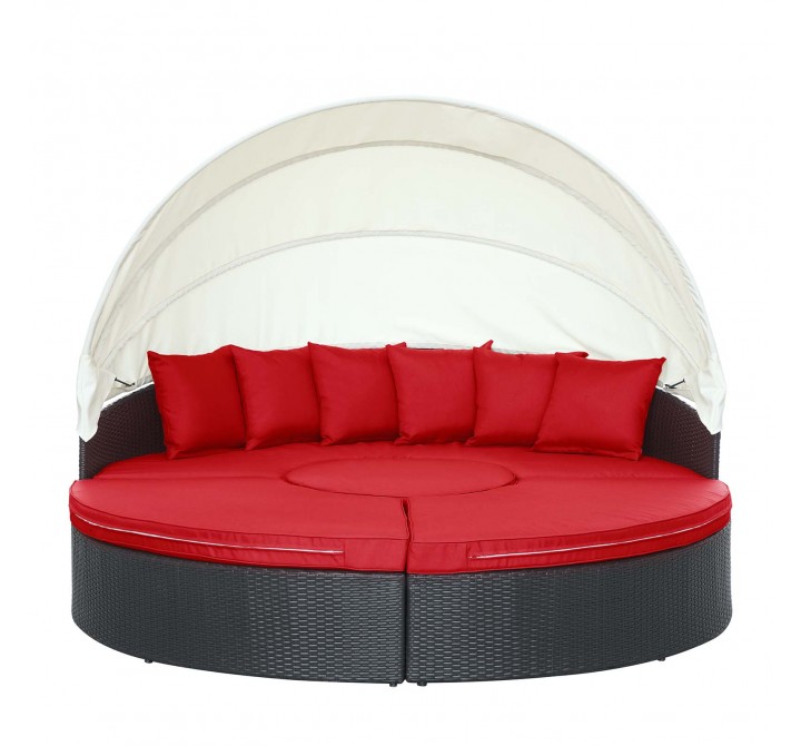 Modway Quest Canopy Outdoor Patio Daybed in Espresso Red - Front Angle