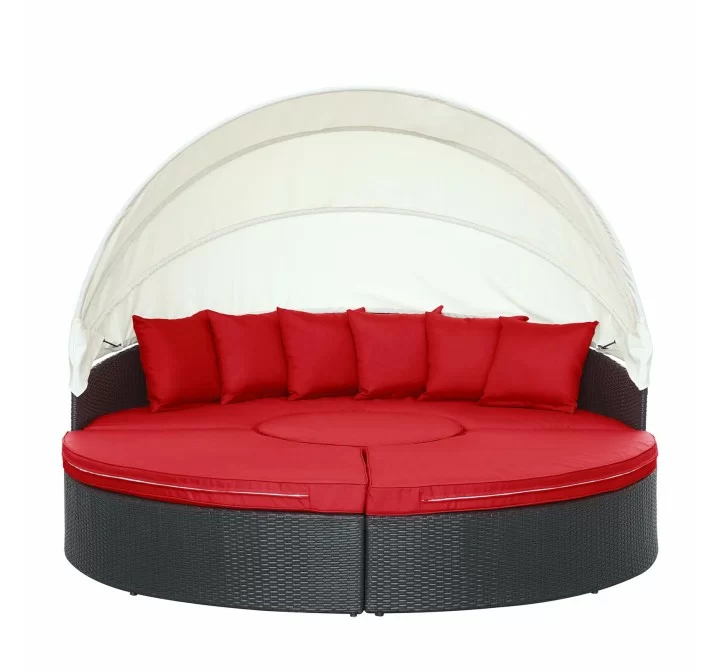 Modway Quest Canopy Outdoor Patio Daybed in Espresso Red - Front Angle