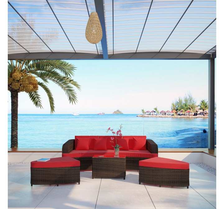 Modway Monterey 4 Piece Outdoor Patio Sofa Set - Brown Red - Lifestyle