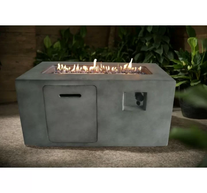 Crawford and Burke Cotopaxi Gray Cement Rectangular Gas Fire Pit, Lifestyle