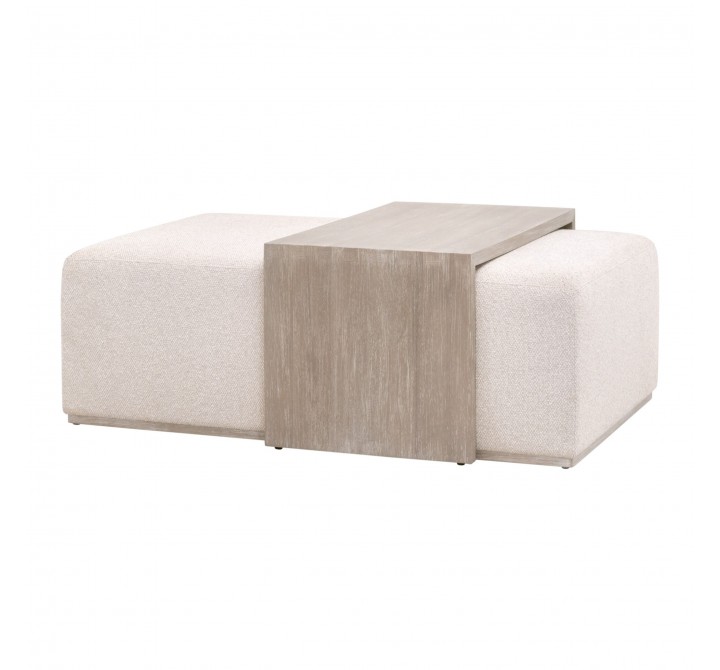 Essentials For Living Dovetail Upholstered Coffee Table in LiveSmart Gellar-Linen, Natural Gray Acacia - Front Side Angle